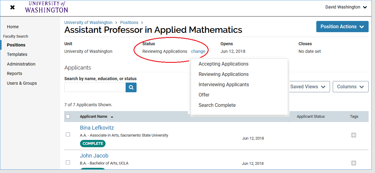 Assign Statuses And Dispositions - Academic Personnel