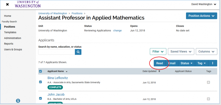 Read Applicant Materials screenshot