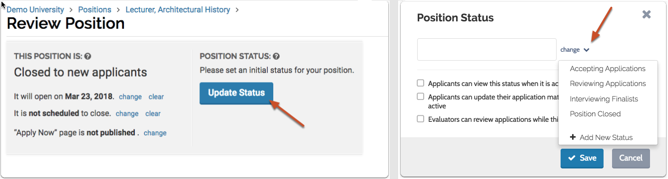 Review Position Status screenshot