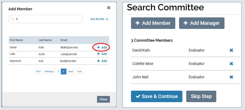 Search Committee List screenshot