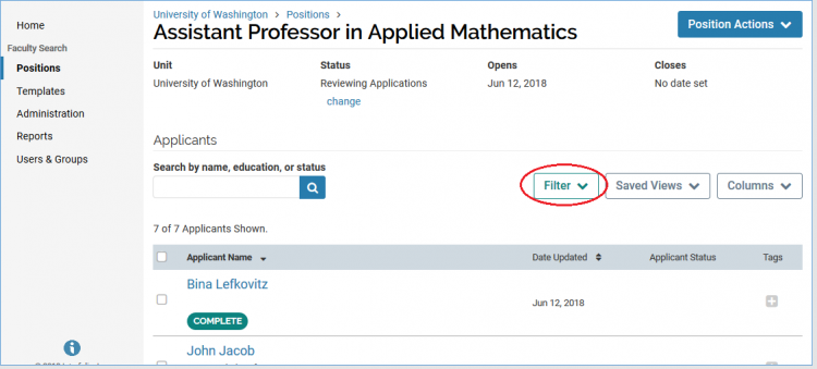 Filtering applicant tags screenshot