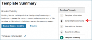 Screenshot showing Candidate Requirements selection
